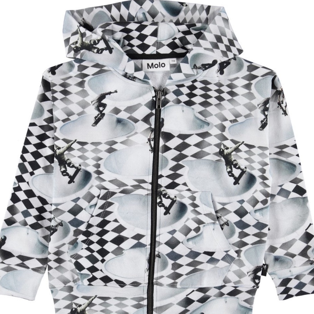 Molo Boys Skate Check Zip Up Hoodie, Size